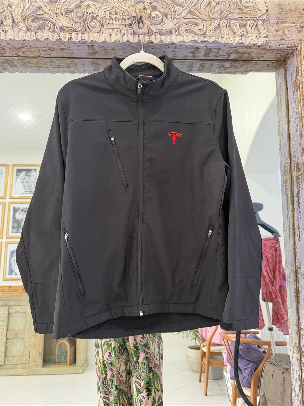 Tesla Black Softshell Windbreaker with Red Logo